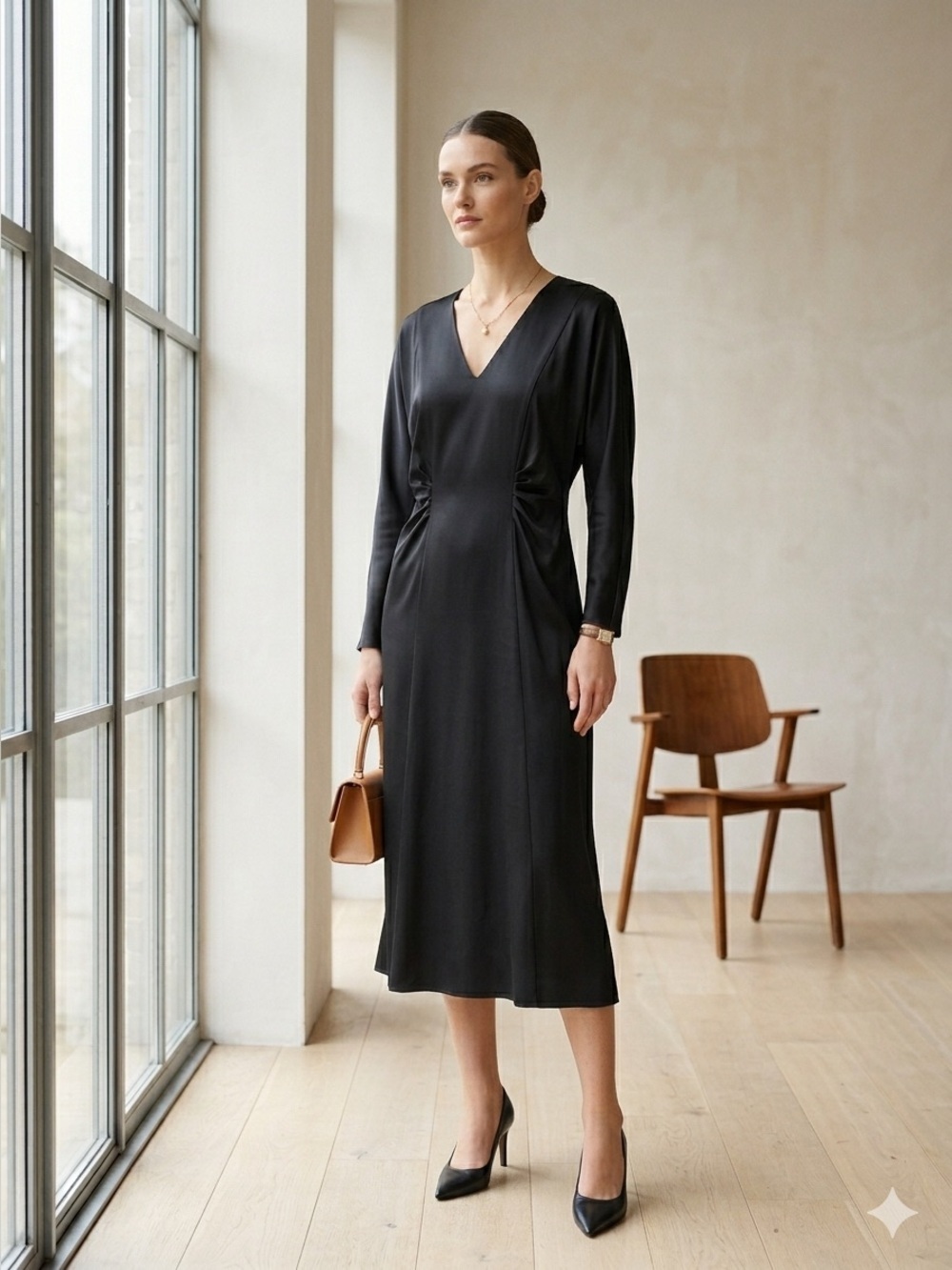 Hugo Boss black Daniki v-neck long sleeve midi dress - size 6 (Small) NWOT